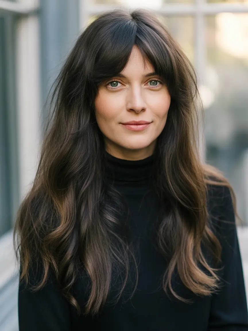 Long wolfcut Fall haircut with bangs