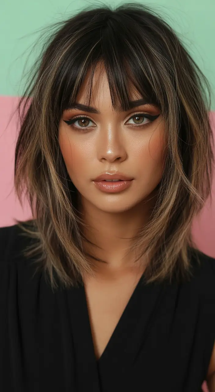 Medium length hair straight cut long bob Fall haircut with bangs Lob