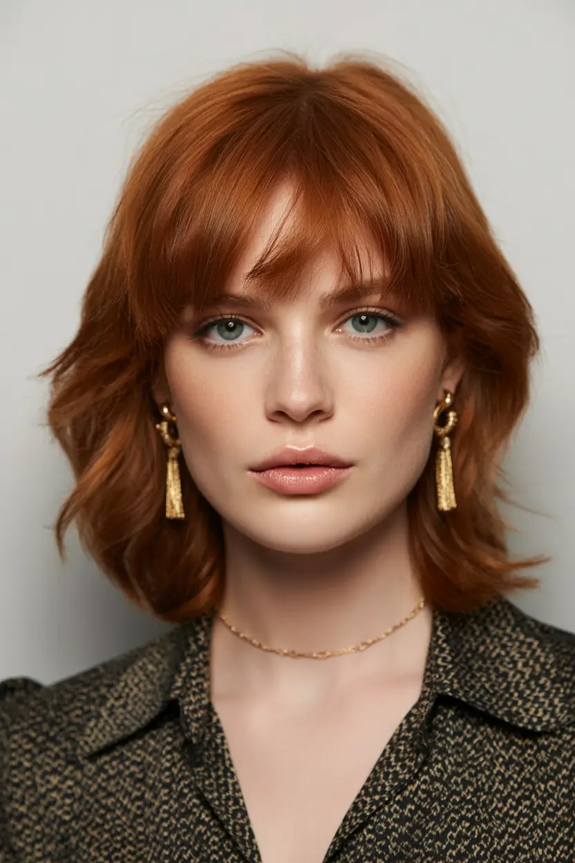 Fall haircut with bangs Midlength bottleneck bangs