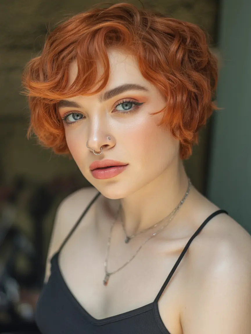 Short wavy Fall haircut with bangs