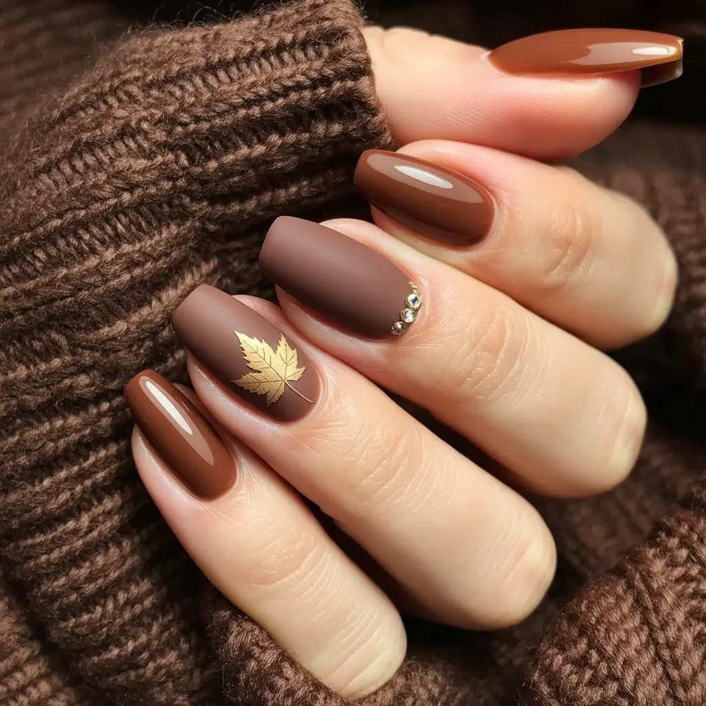 Popular Fall Nail Colors Golden Maple Brown