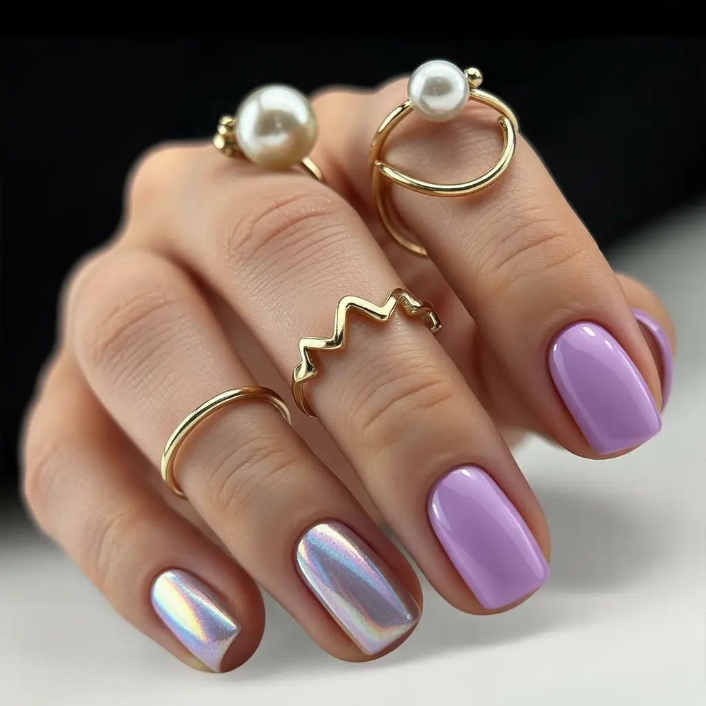 Popular Fall Nail Colors Lavender and Chrome Duo