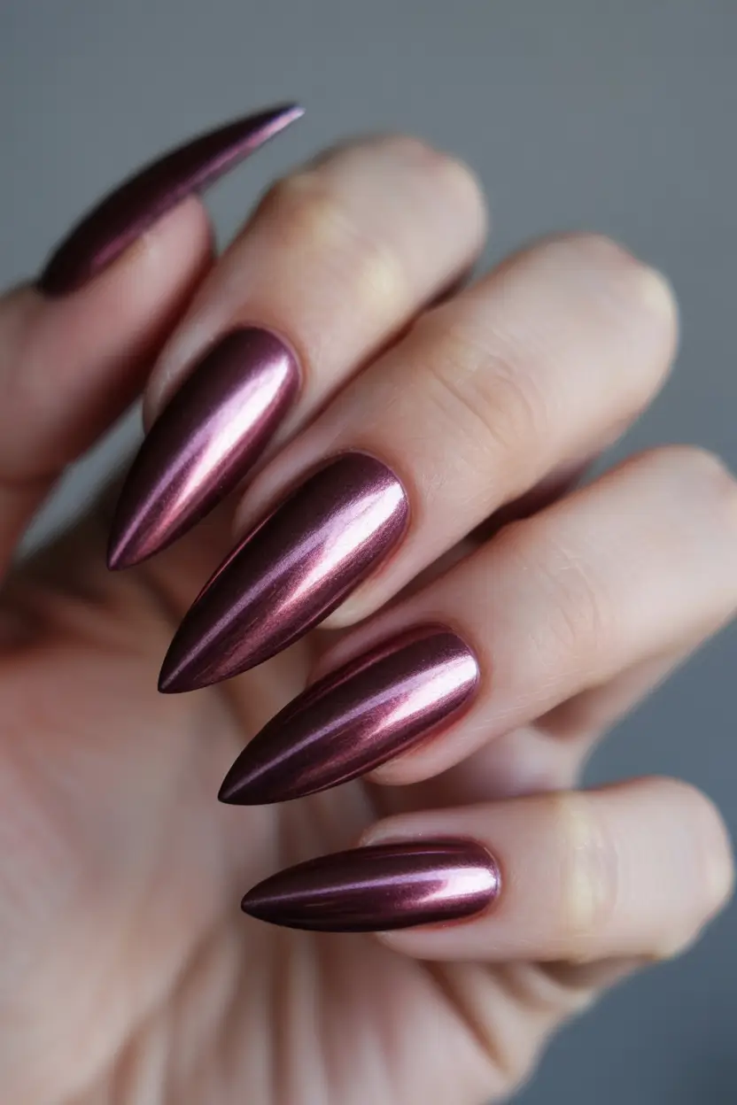 Popular Fall Nail Colors Burgundy Metallic Cat-Eye