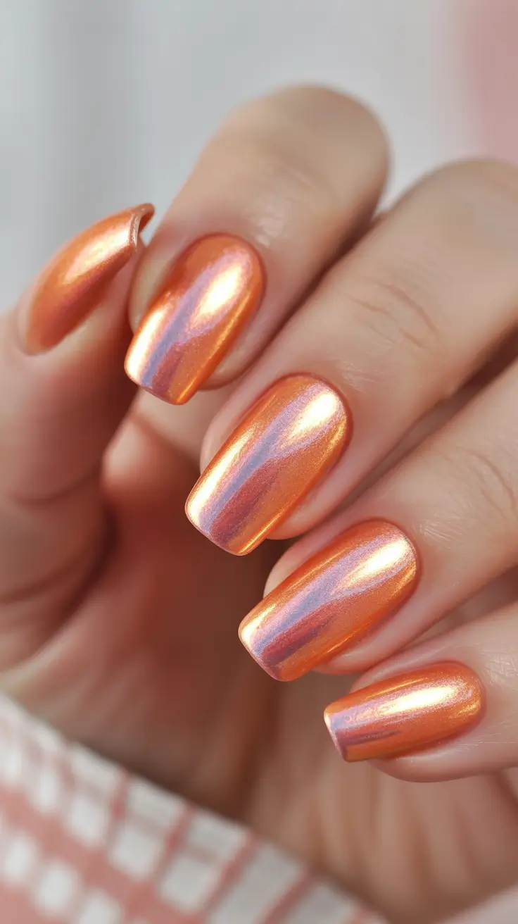 Popular Fall Nail Colors Iridescent Pumpkin Glow