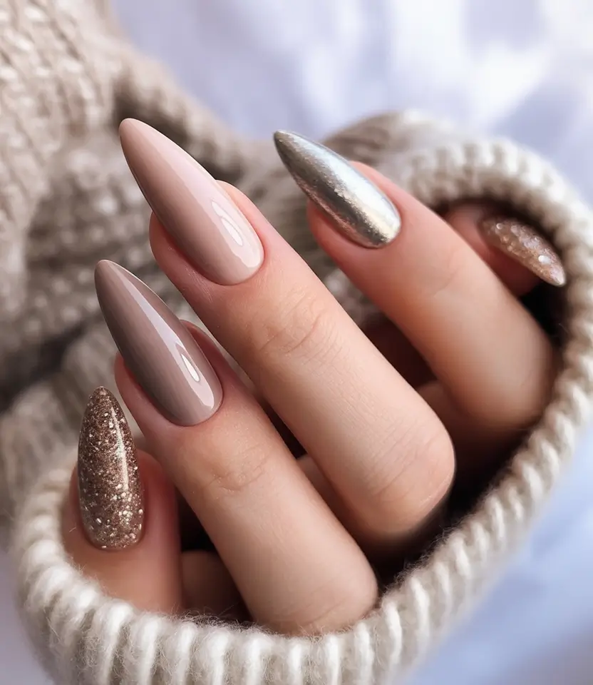 Popular Fall Nail Colors Neutral Glam Mix