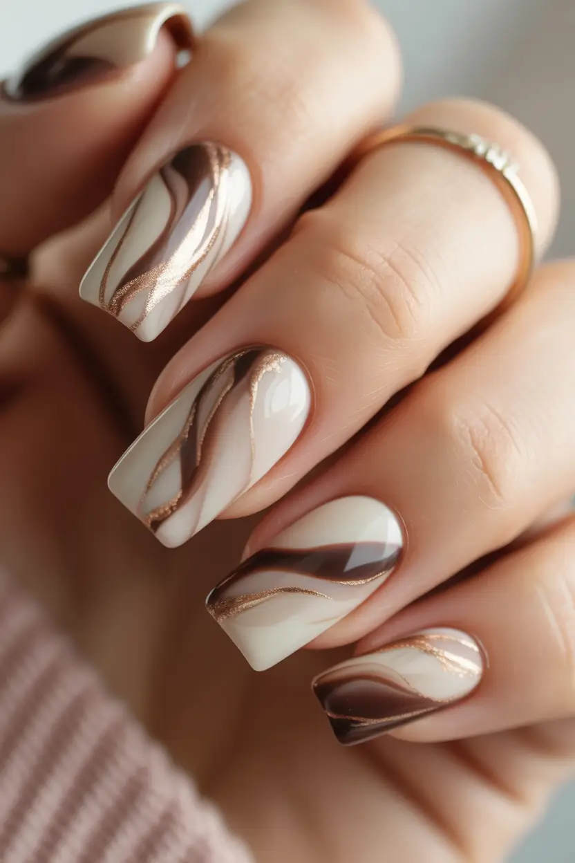 brown fall nails Caramel Latte Swirls