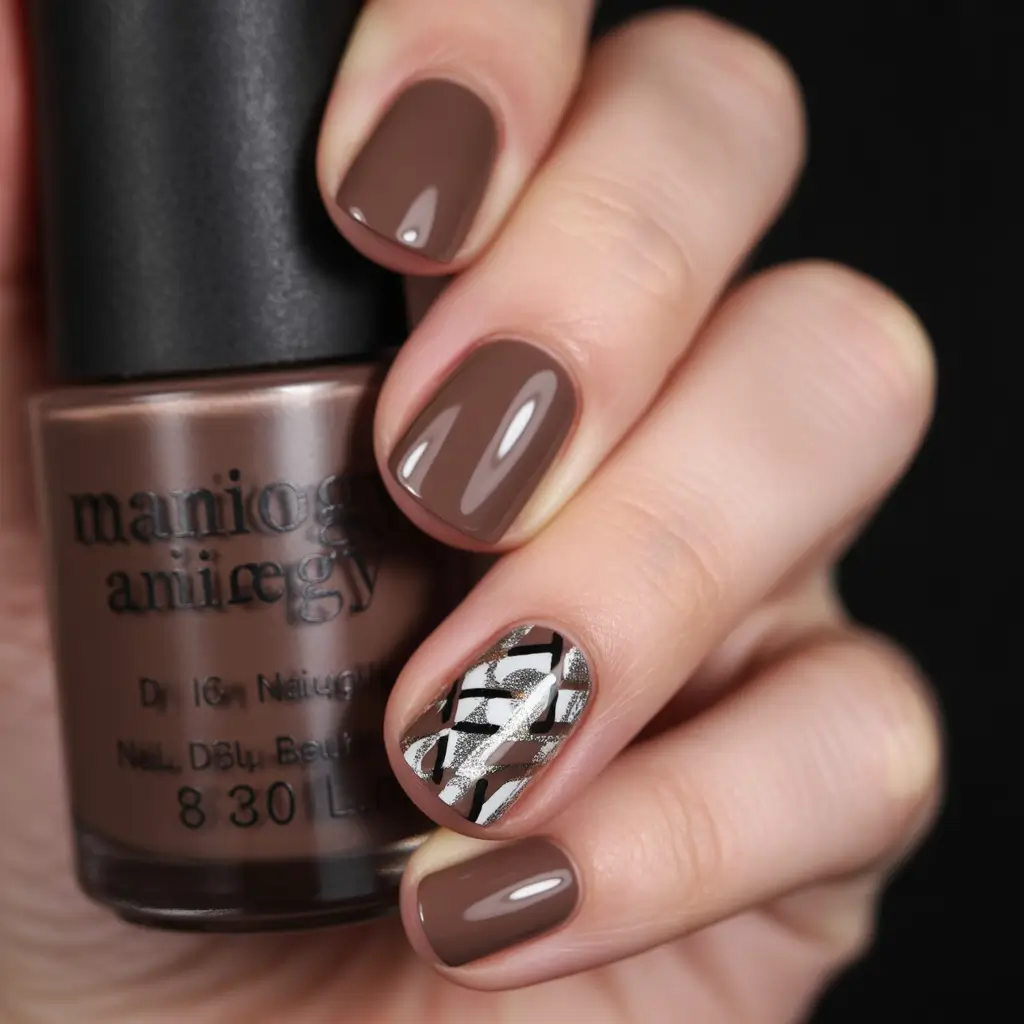 brown fall nails Cozy Plaid Accent