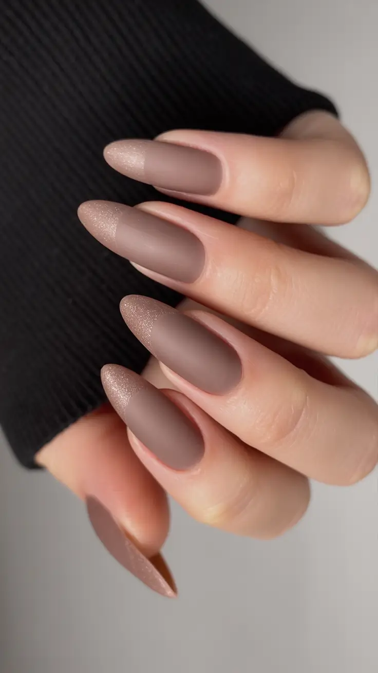 brown fall nails Matte Taupe With Shimmer Accents