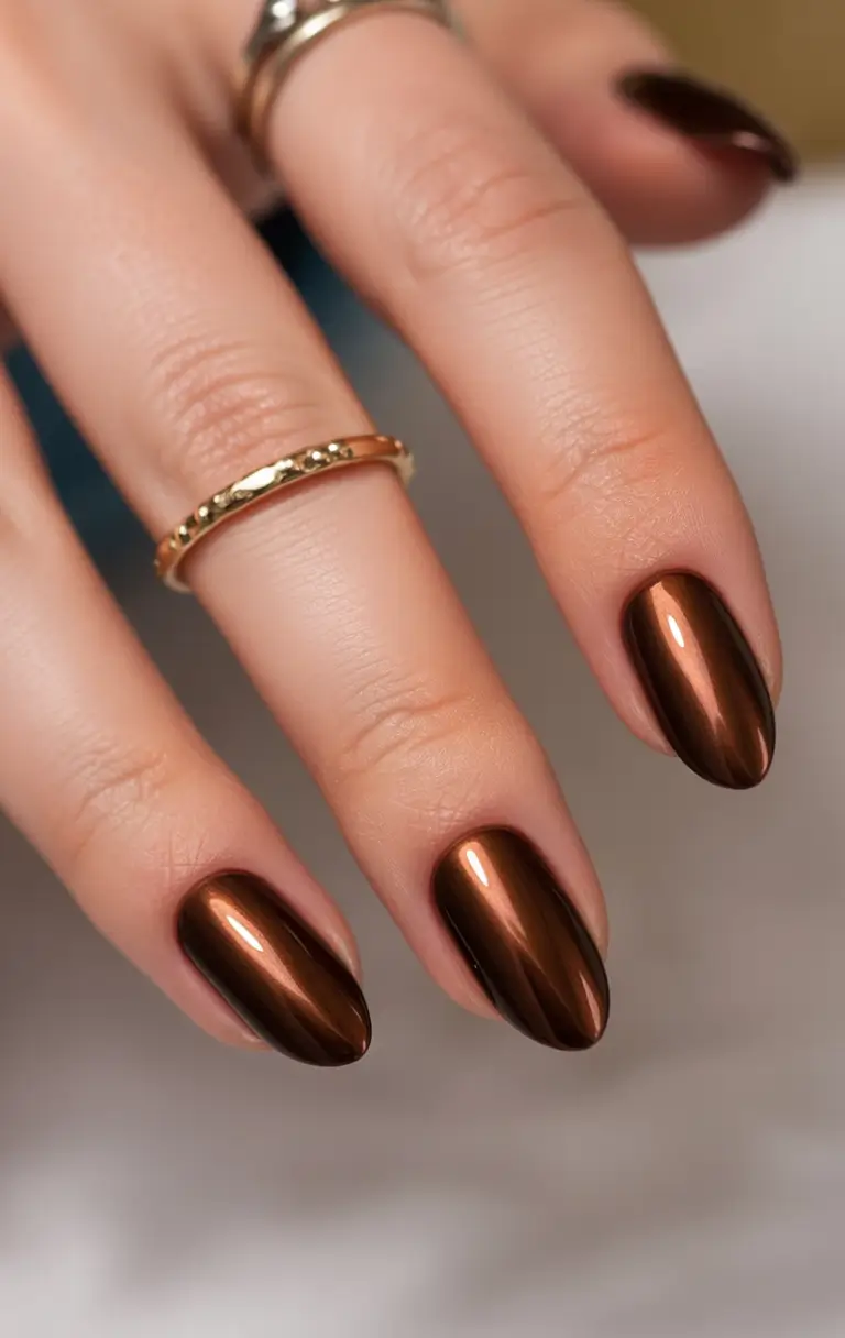 brown fall nails Copper Chrome Shine