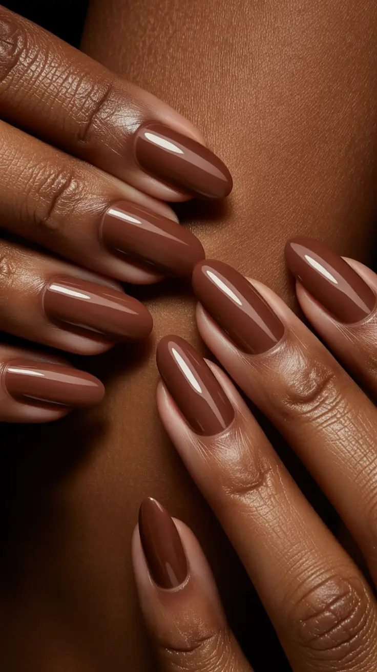 brown fall nails Glossy Chocolate Elegance
