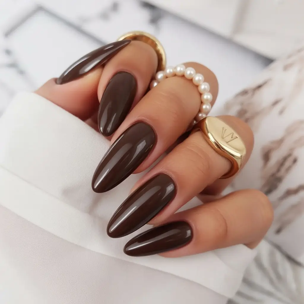 brown fall nails Classic Glossy Cocoa