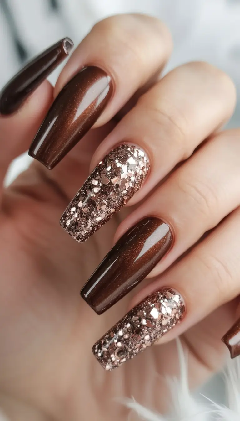 brown fall nails Glittered Chocolate Glam