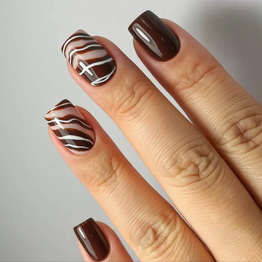 brown fall nails Striped Mocha Waves