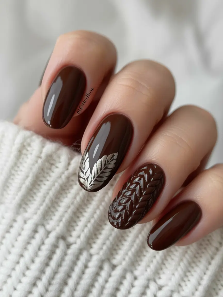 brown fall nails Autumn Leaf Motifs