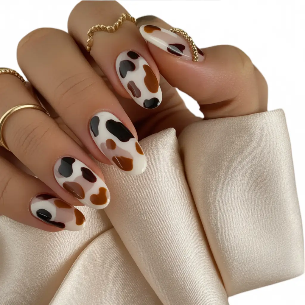 brown fall nails Playful Cow Print Twist