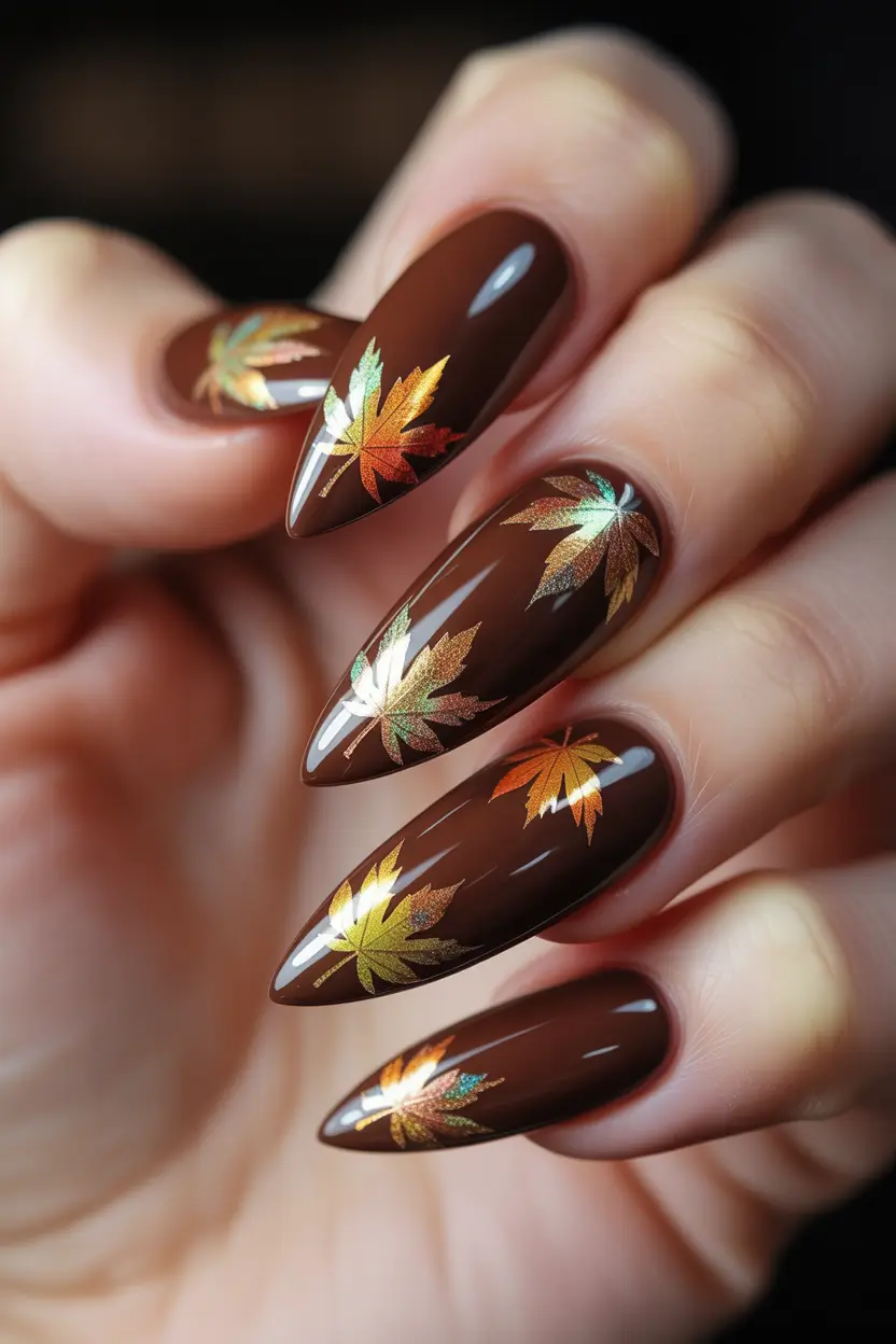 brown fall nails Maple Leaf Glow