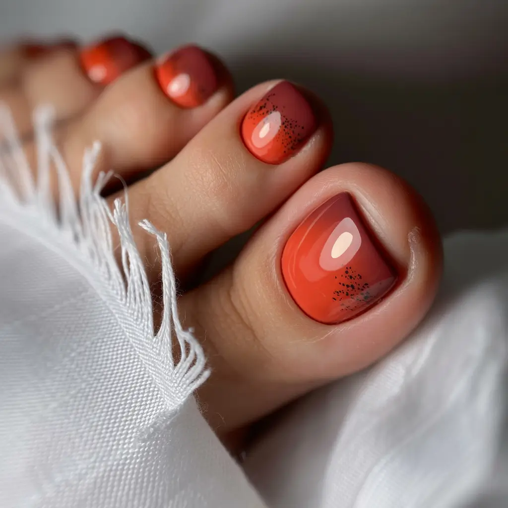 Fall Toe Nail Terracotta Tones with Speckled Fade