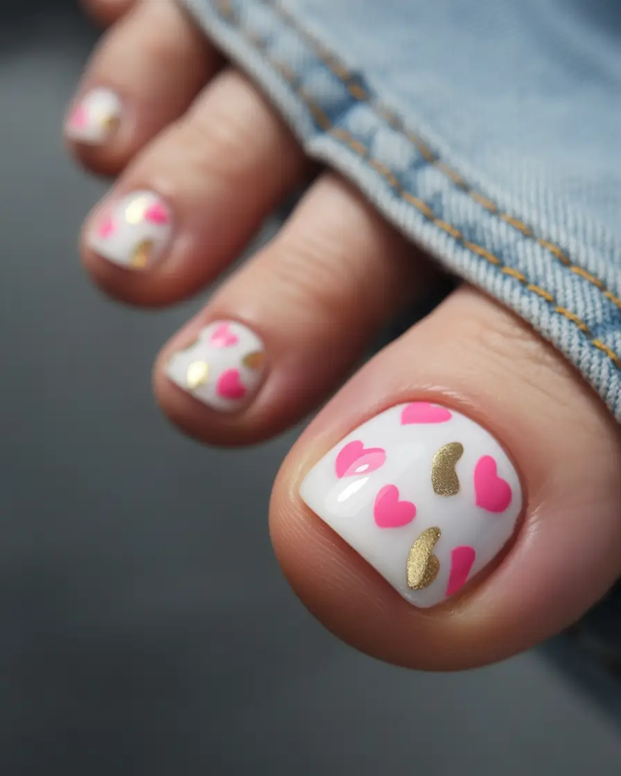 Fall Toe Nail Hearts & Gold Whimsy
