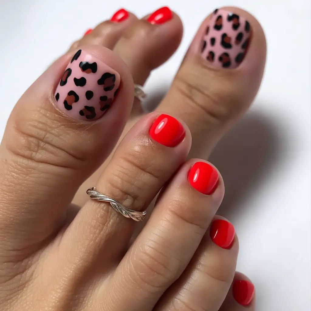 Fall Toe Nail Leopard in Candy Red