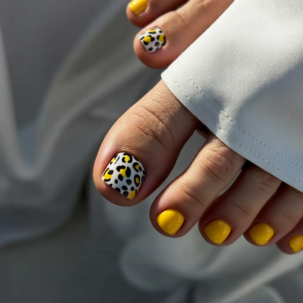 Fall Toe Nail Yellow Leopard Pop