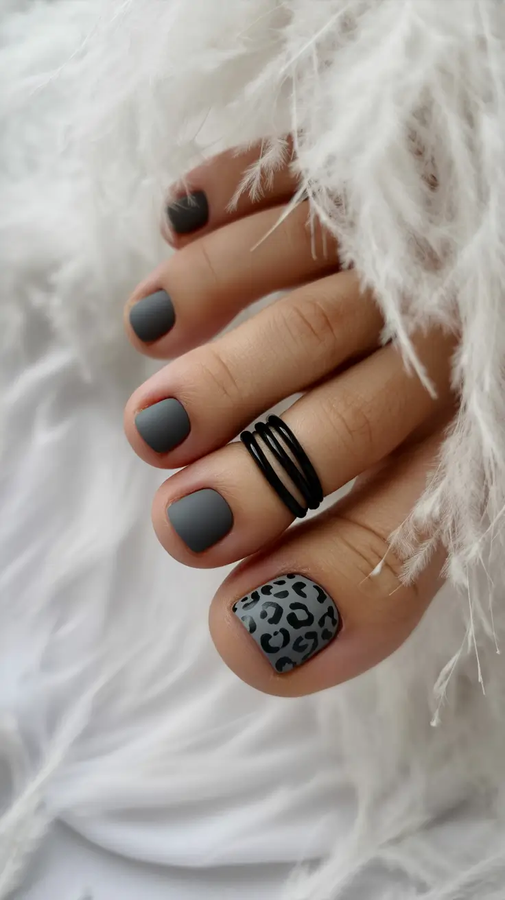 Fall Toe Nail Smoky Matte with Charcoal Leopard