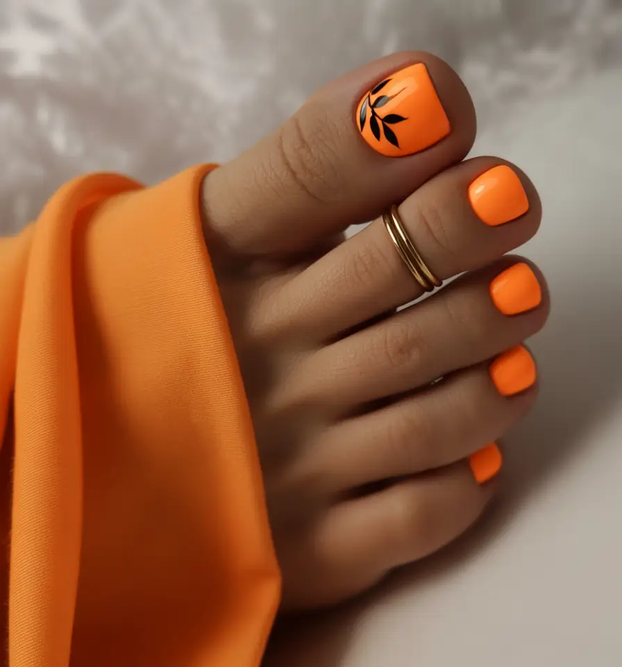 Fall Toe Nail Orange Leaf Minimalism