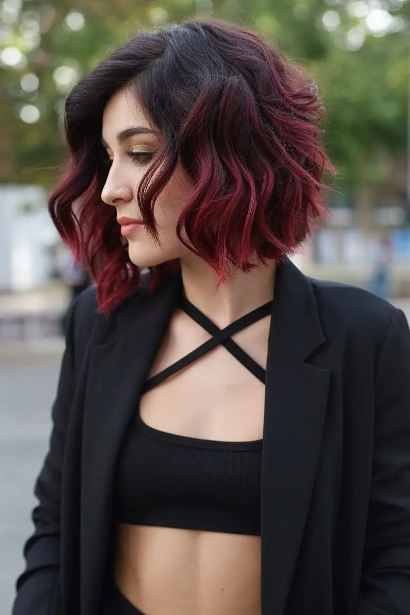 burgundy autumn fall hair colors Edgy Burgundy Lob with Ombre Ends