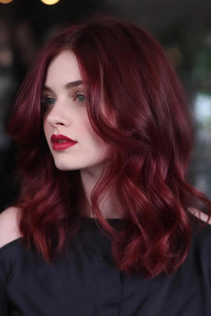 burgundy autumn fall hair colors Classic Burgundy Waves with Timeless Shine