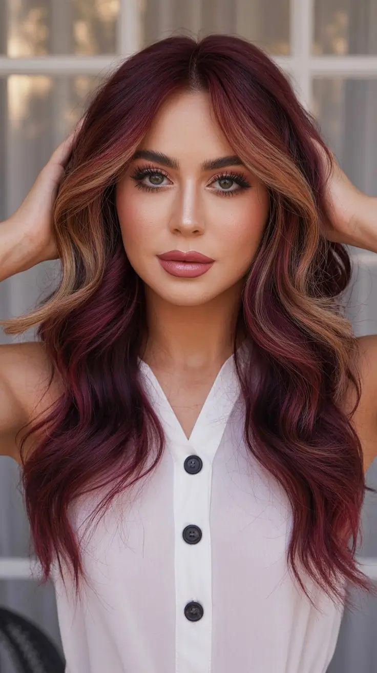 Burgundy with Caramel Blonde Highlights