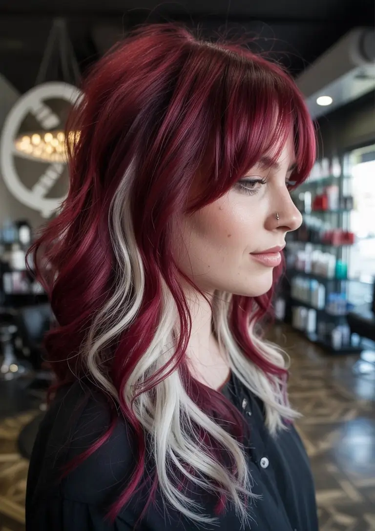 burgundy autumn fall hair colors Burgundy with Platinum Contrast
