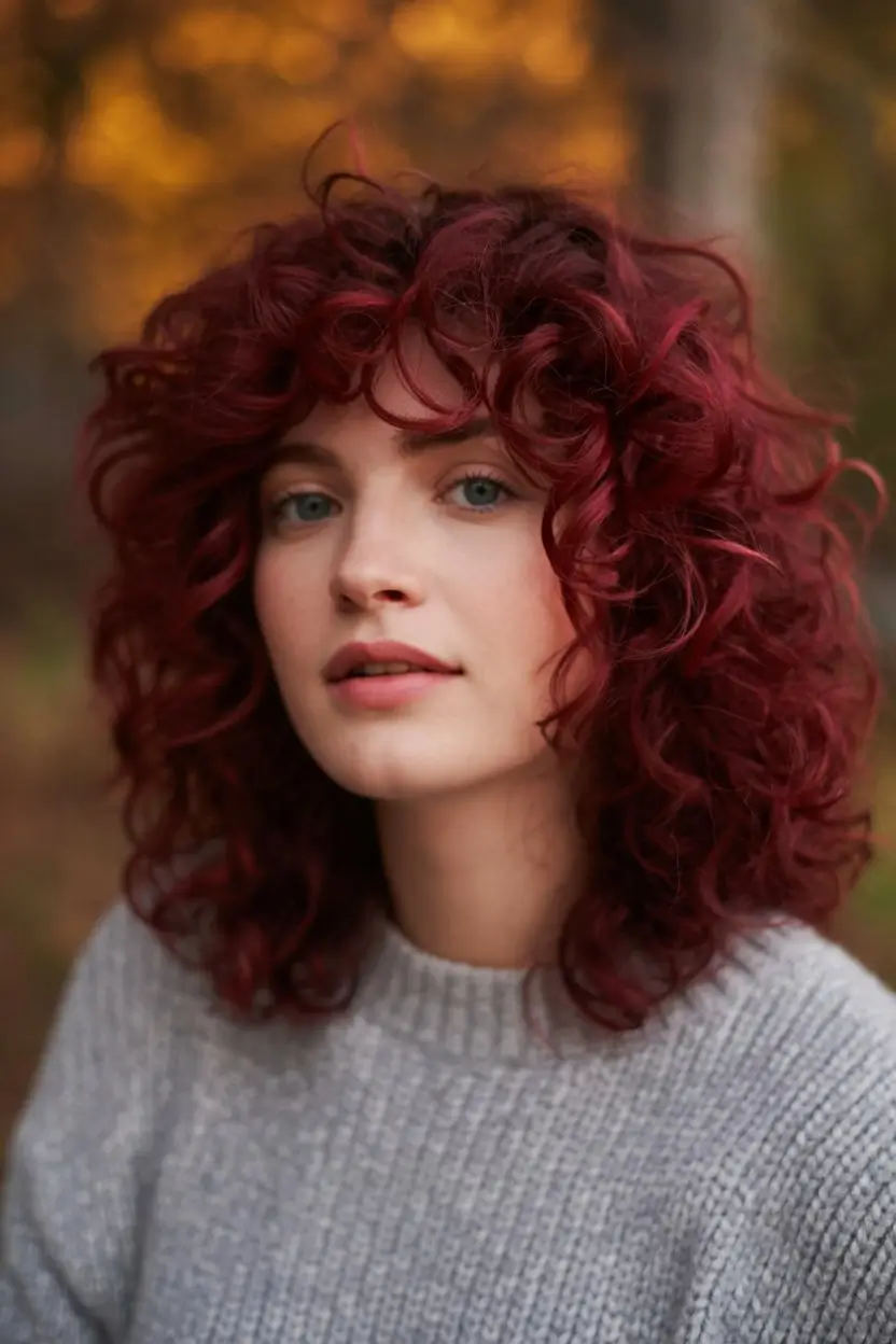 burgundy autumn fall hair colors Curly Burgundy with Autumn Warmth