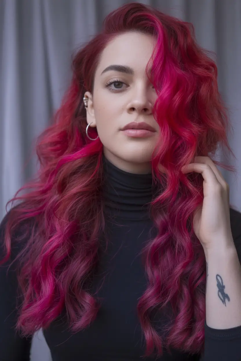 burgundy autumn fall hair colors Hot Pink Burgundy Waves