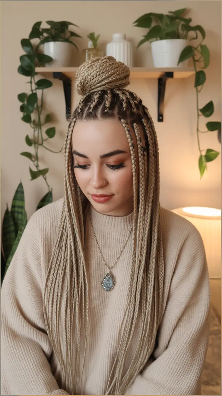 easy fall hairstyles Box Braids Meet High Bun Magic
