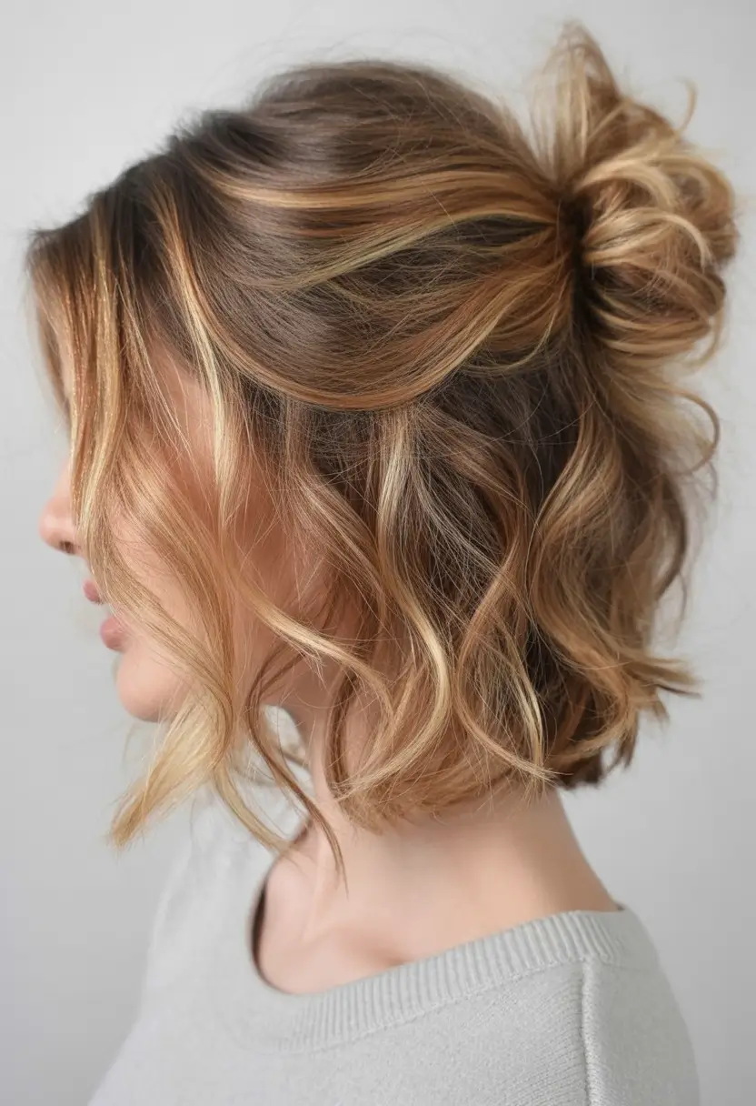 easy fall hairstyles Short and Tousled with a Sweet Half-Knot