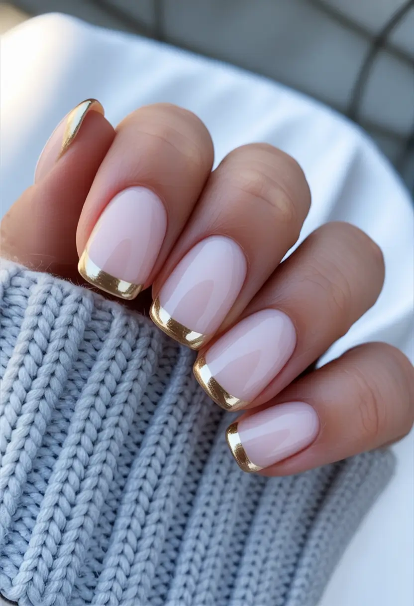 neutral fall nails Short Gold-Edged Elegance