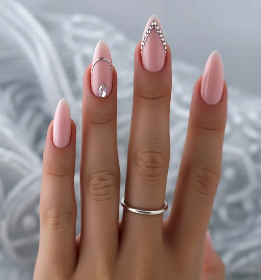 neutral fall nails Crystal Accents on Almonds