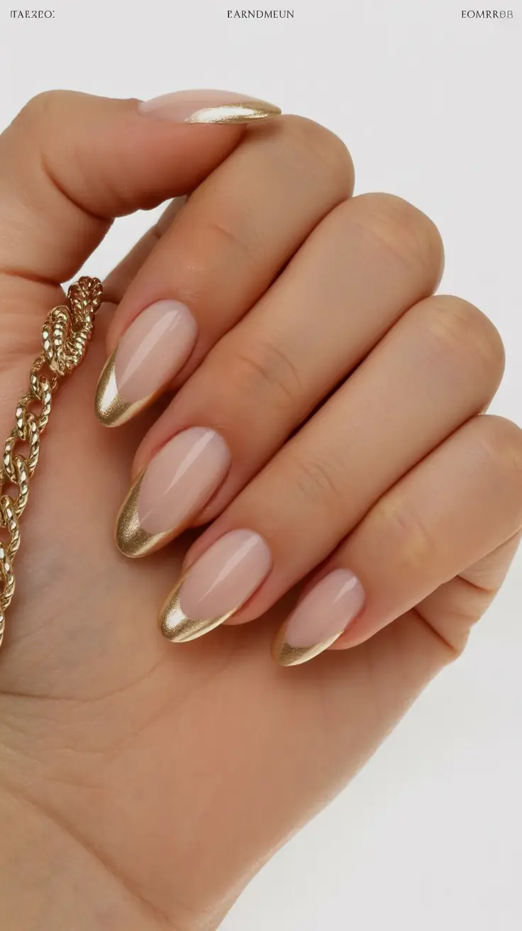 neutral fall nails French With a Golden Twist