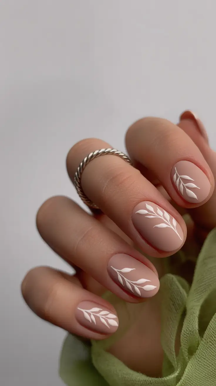 neutral fall nails Leafy Minimalist Art