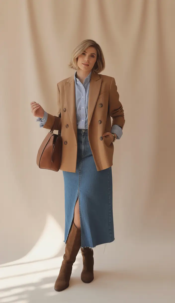 everyday fall outfits Polished Prep With a Denim Twist