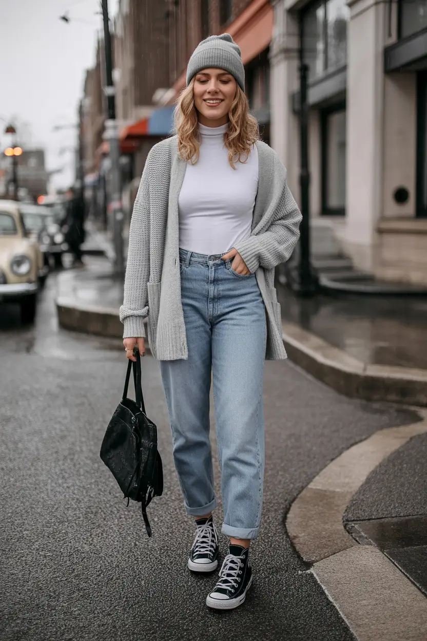 everyday fall outfits Rainy Day Cardigan Energy