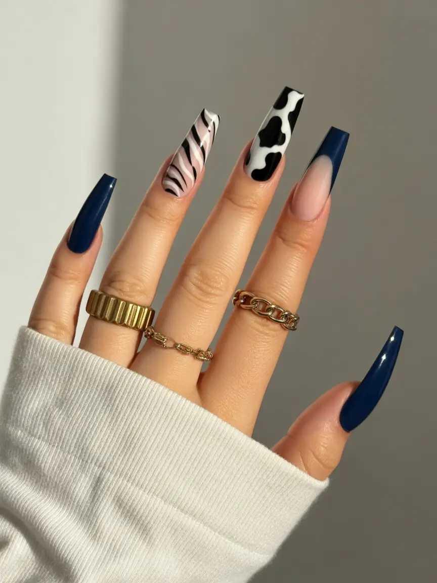 fall coffin nail - Midnight Blue with Safari Mix