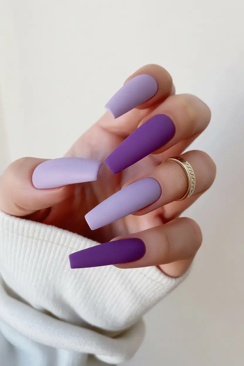 fall coffin nail - Velvet Lilac to Plum Gradient