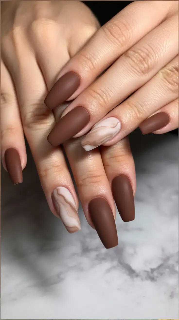 fall coffin nail - Cocoa Cloud Marble