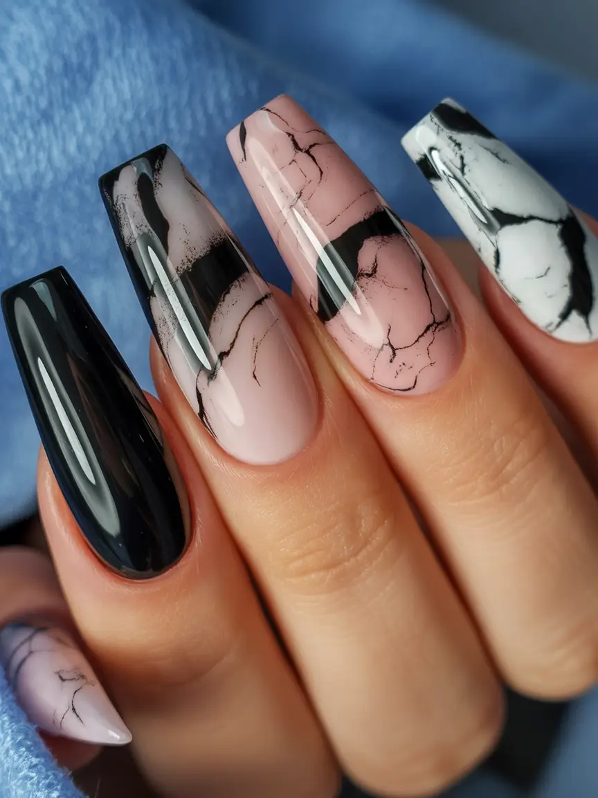 fall coffin nail - Smoky Rose Marble with Onyx