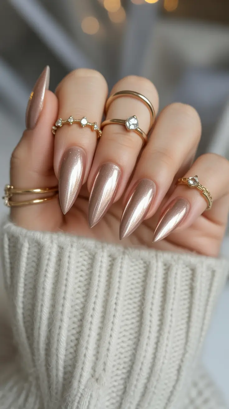 fall gel nails Chrome Rose Gold Elegance
