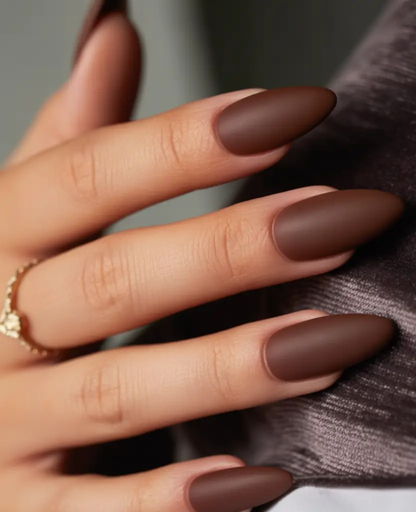 fall gel nails Velvety Matte Mocha