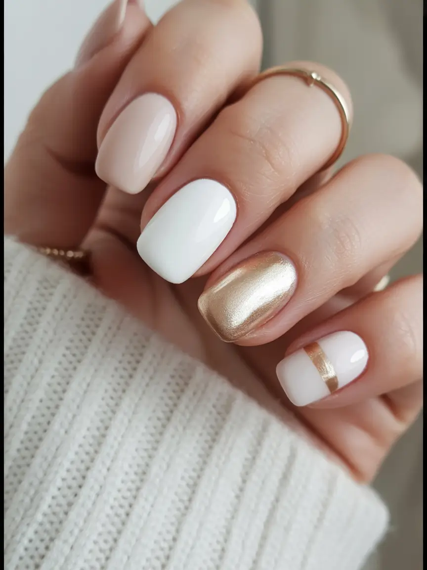 fall gel nails Modern Neutrals with a Hint of Gold