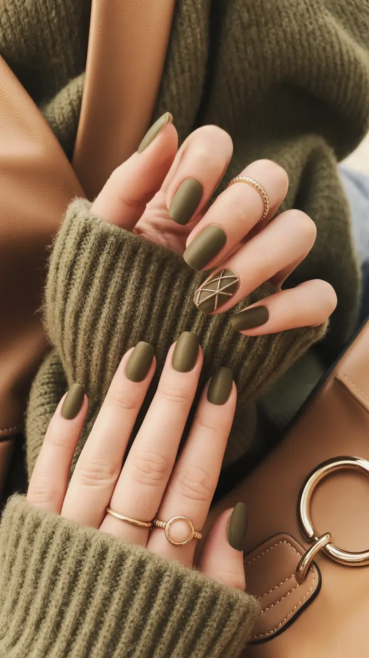 fall green nails Matte Olive Minimalism
