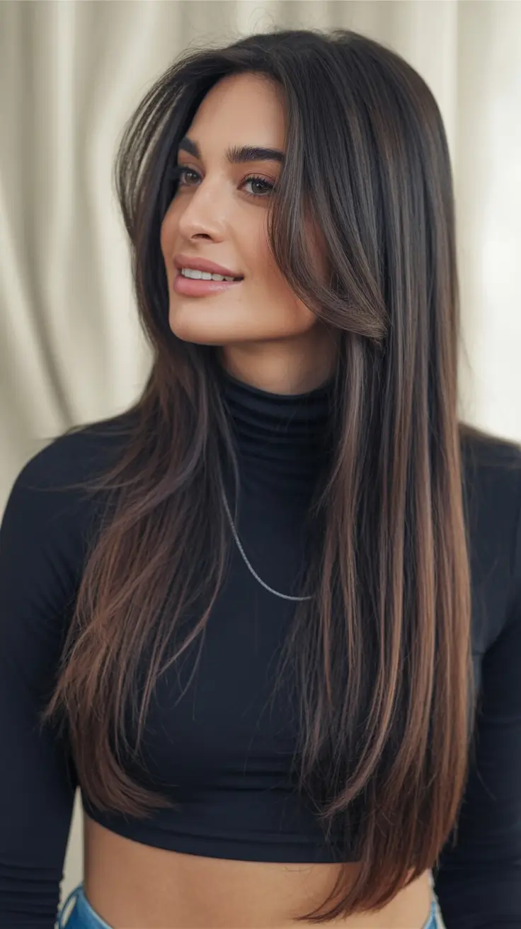 2025 thin hair Sleek Espresso Straight with Face-Framing Layers
