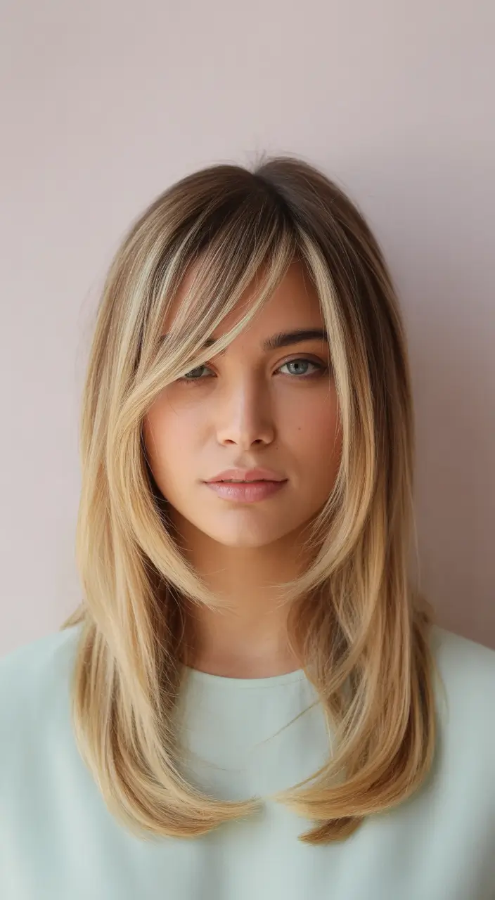 2025 hair trends Soft Blonde Layers with Delicate Side Bangs